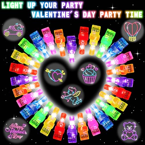 Valentine's Day Cards with Finger Lights - 28 Pack Neon Projection Party Favors for Kids Classroom Exchange