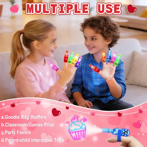 Valentine's Day Cards with Finger Lights - 28 Pack Neon Projection Party Favors for Kids Classroom Exchange