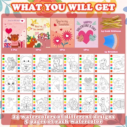 Valentine's Day Gifts for Kids - 536 Pcs Water Coloring Books & Temporary Tattoos Bulk Set with Cards, Bags, Brushes