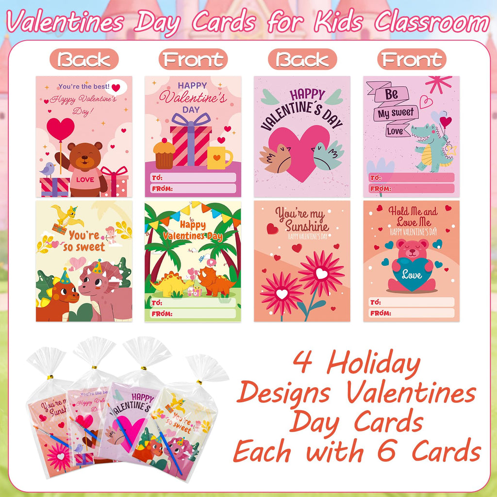 Valentine's Day Gifts for Kids - 536 Pcs Water Coloring Books & Temporary Tattoos Bulk Set with Cards, Bags, Brushes