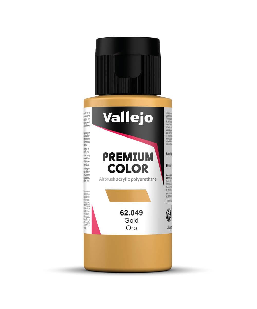 Vallejo Premium Color RC Gold 60ml – Metallic Matte Acrylic Polyurethane Paint for Airbrush