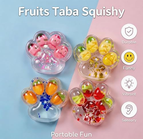 VANNYVANYA 4-Pack Taba Squishy Fruit Fidget Toys – Cat Paw Stress Relief Squeeze Balls
