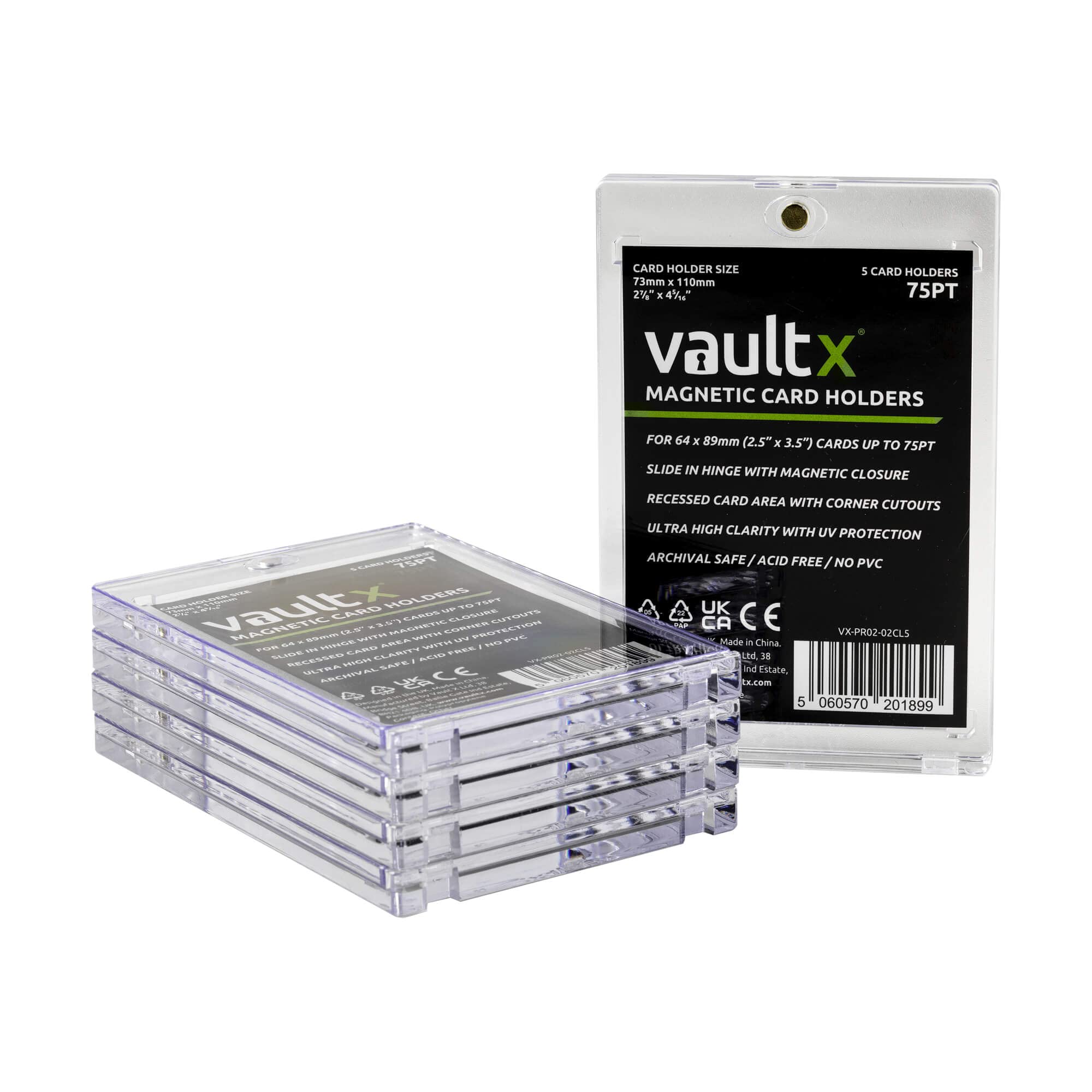 Vault X 75pt Magnetic Card Holders (5 Pack) – Clear UV-Protective One-Touch Cases