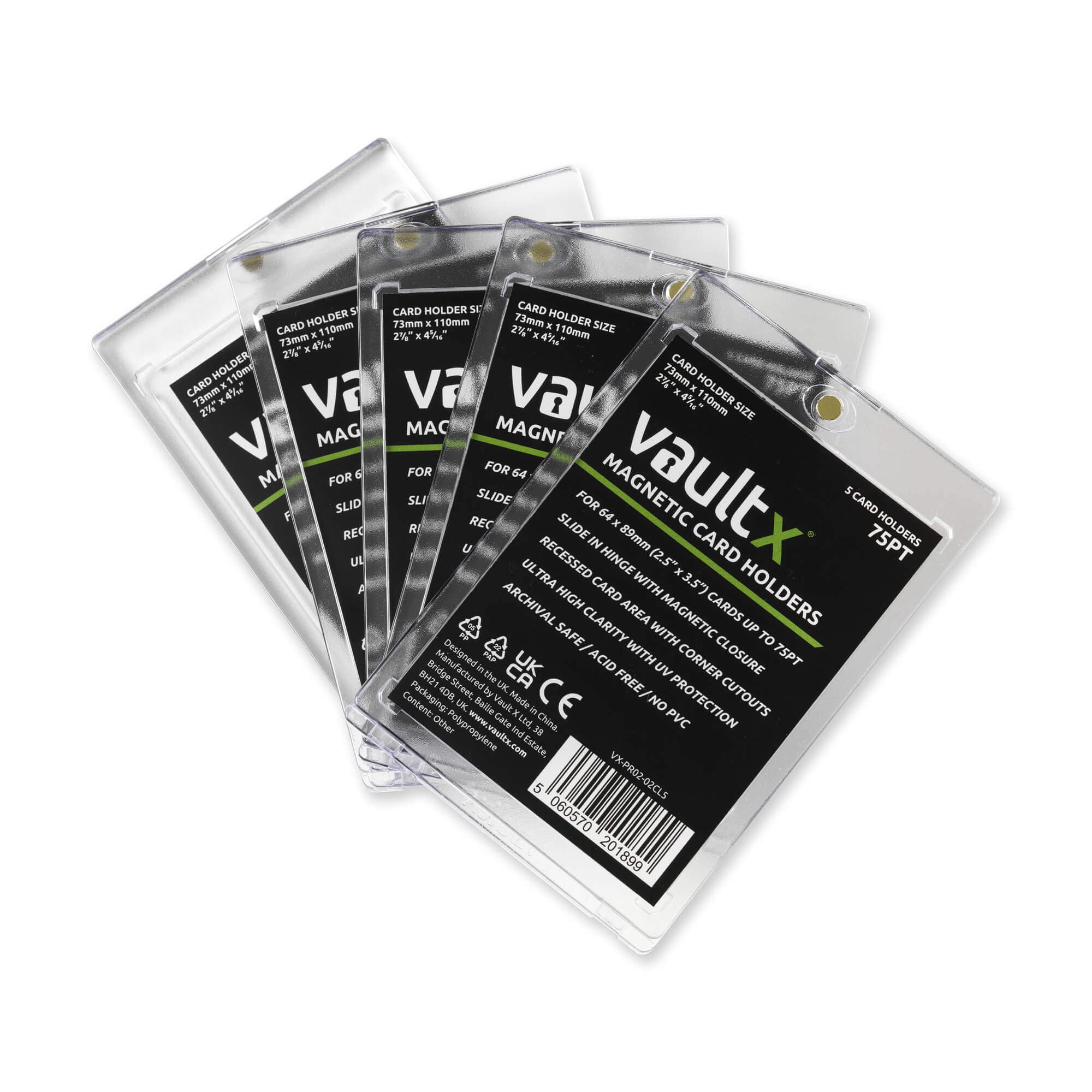 Vault X 75pt Magnetic Card Holders (5 Pack) – Clear UV-Protective One-Touch Cases