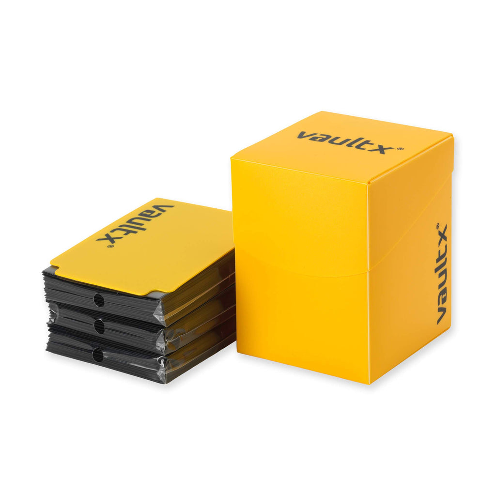 Vault X Large Deck Box (Yellow) with 150 Card Sleeves – Holds 100+ Sleeved Cards