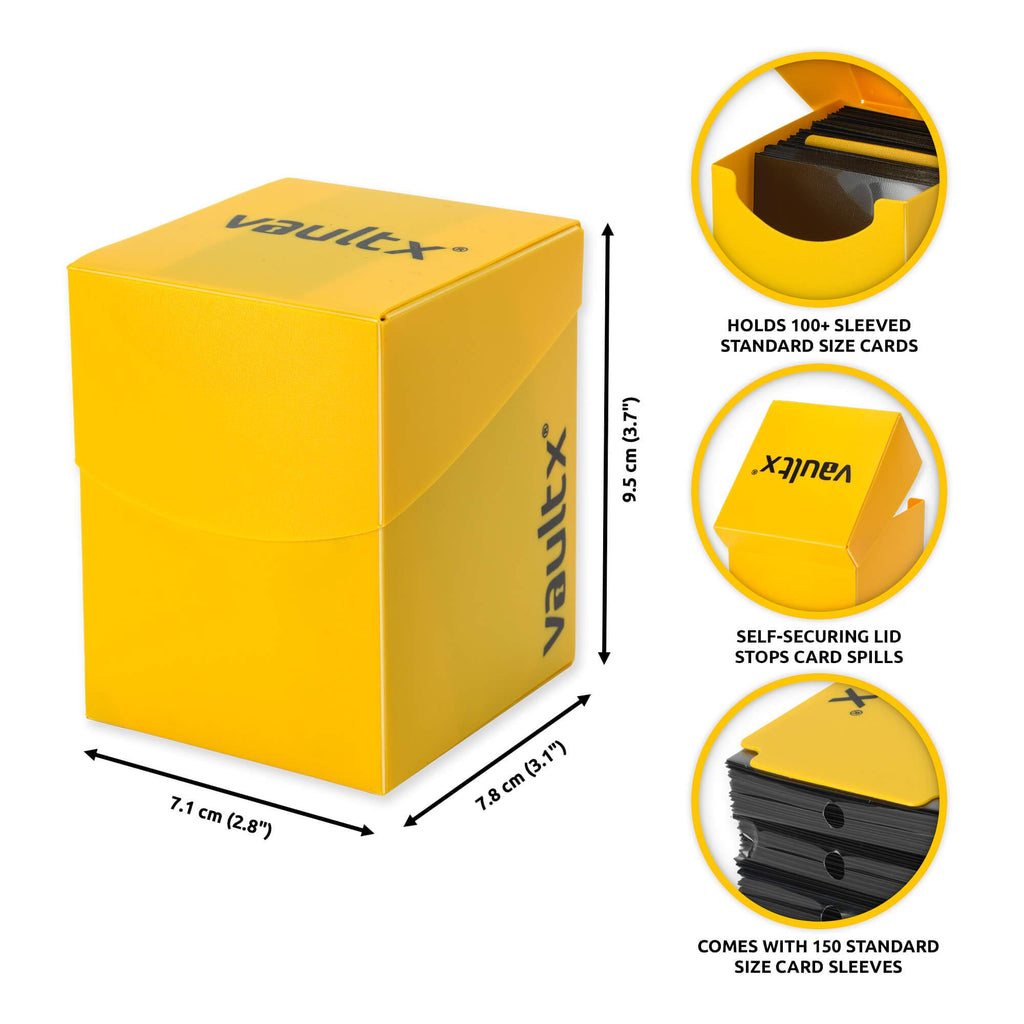 Vault X Large Deck Box (Yellow) with 150 Card Sleeves – Holds 100+ Sleeved Cards