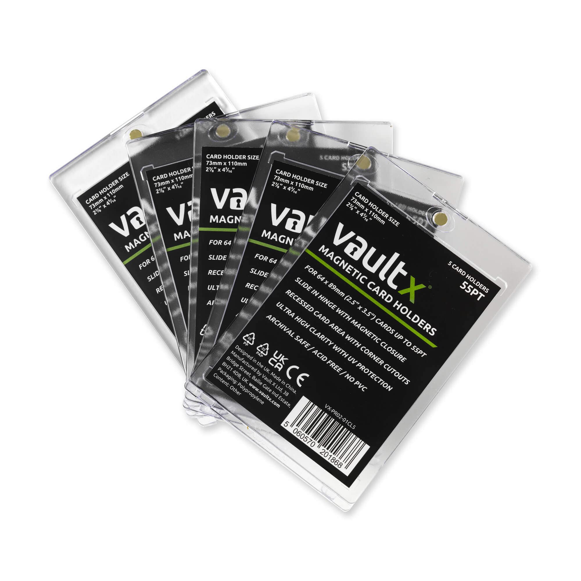 Vault X Magnetic Card Holder 55pt (5-Pack) – Clear One Touch Hard Case with UV Protection for Trading Cards