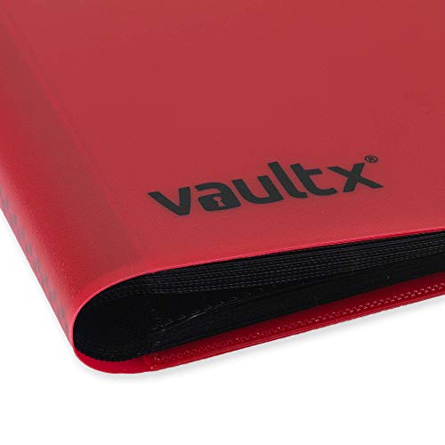 Vault X Red 4-Pocket Strap Binder – Holds 160 Cards, Side-Loading Pages, Non-PVC