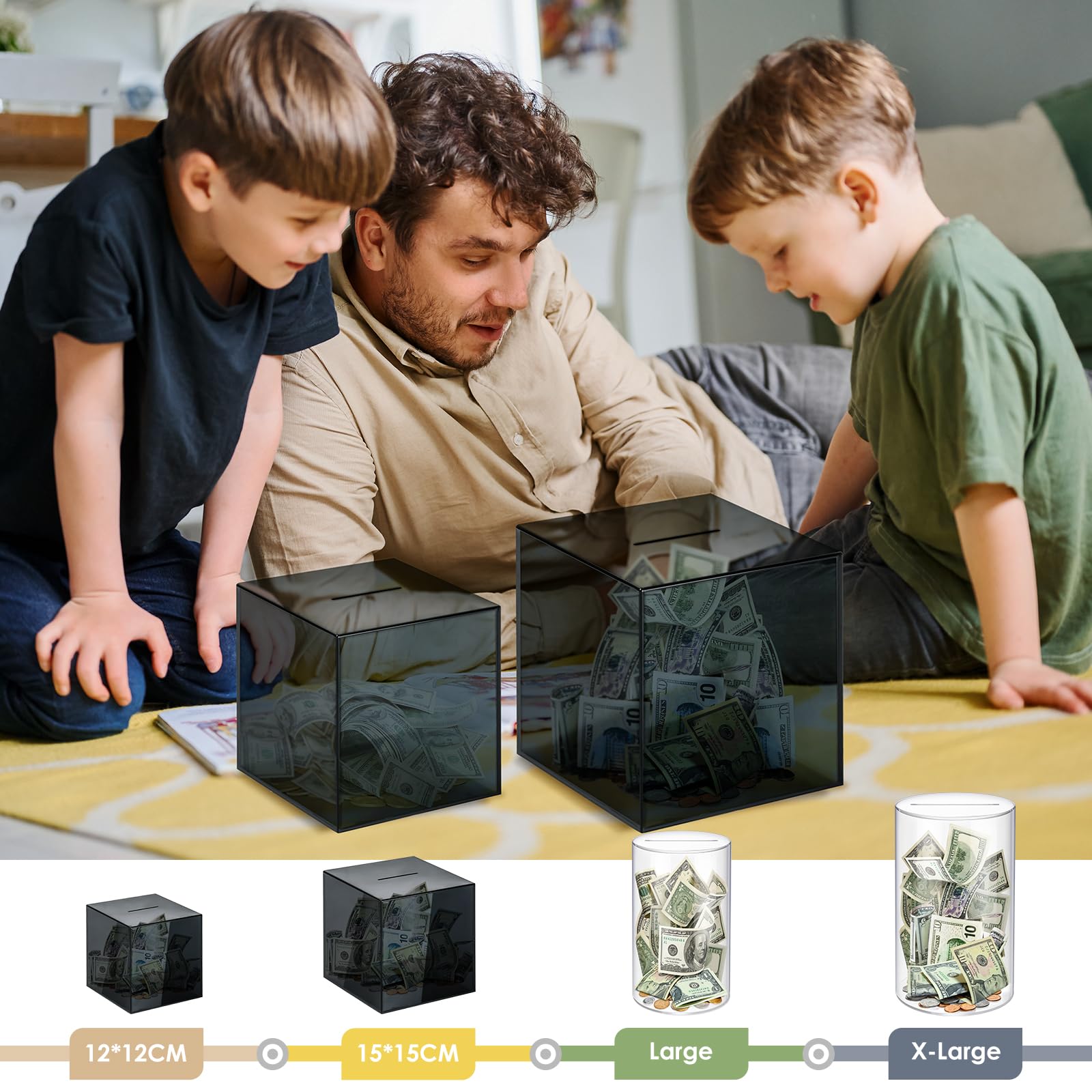 Vcertcpl Clear Acrylic Piggy Bank – Must Break to Open, 1.4L Capacity, Gray 12x12 cm