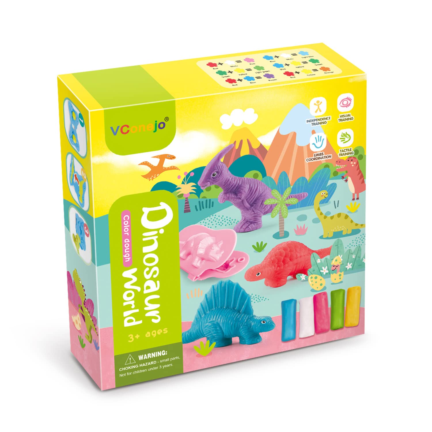 VConejo Dinosaur Dough Playset – Color Dough Accessories with Shape Makers & Plastic Knife for Toddlers Ages 3+