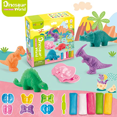 VConejo Dinosaur Dough Playset – Color Dough Accessories with Shape Makers & Plastic Knife for Toddlers Ages 3+