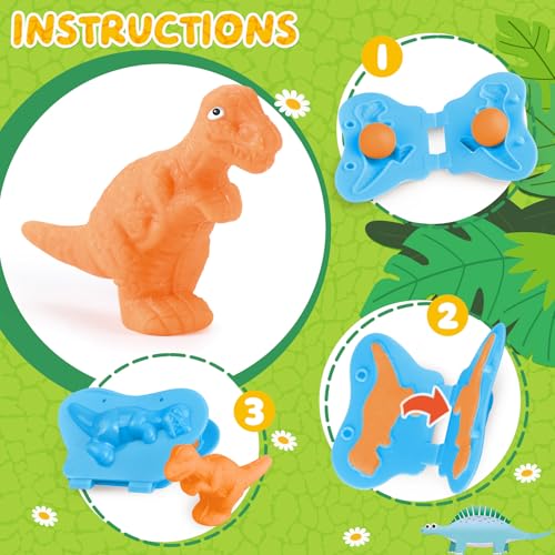 VConejo Dinosaur Dough Set with Board Game - 6 Dino Modeling Tools, 5 Playdough, Adventure Map & Dice for Kids Ages 3+