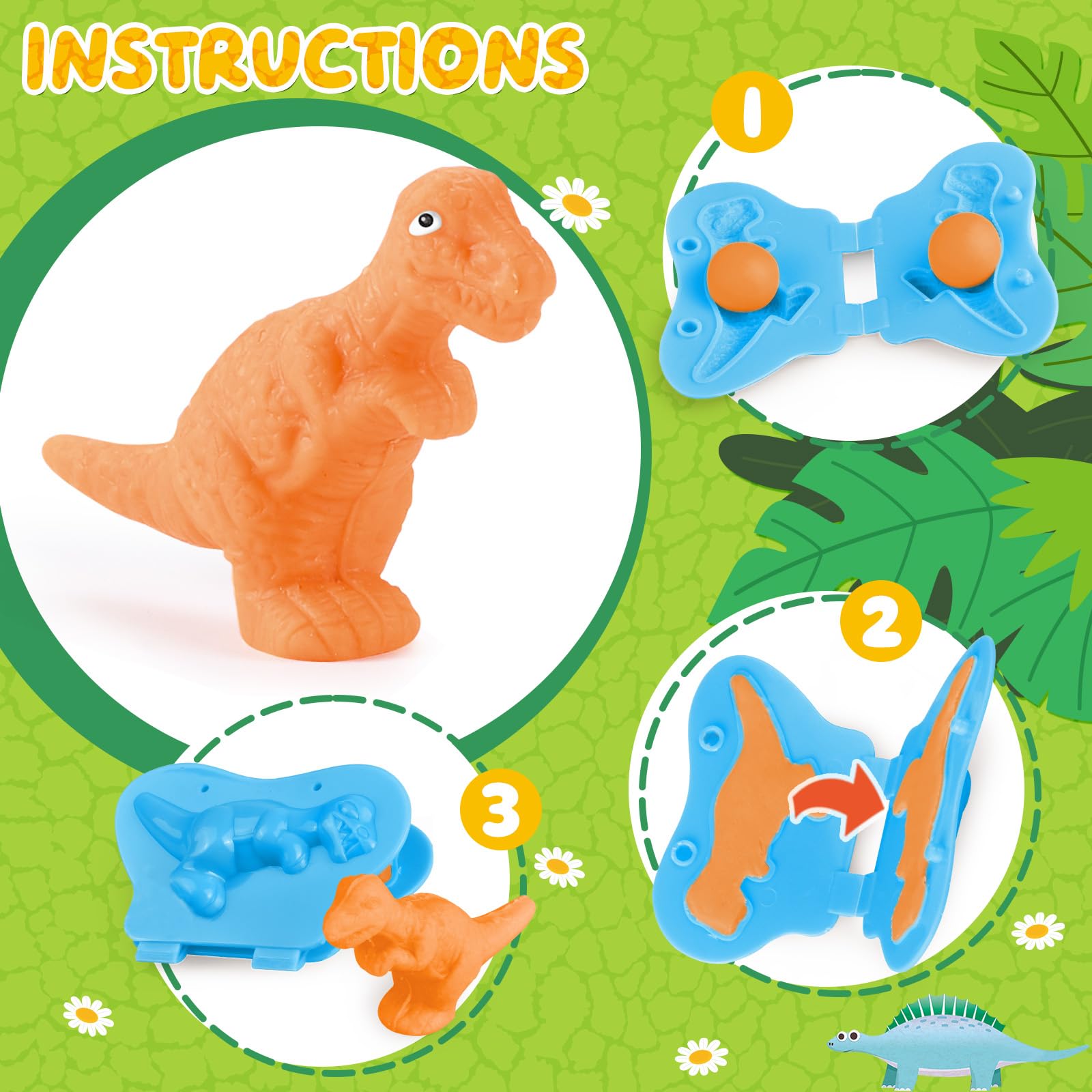 VConejo Dinosaur Dough Set with Board Game - 6 Dino Modeling Tools, 5 Playdough, Adventure Map & Dice for Kids Ages 3+