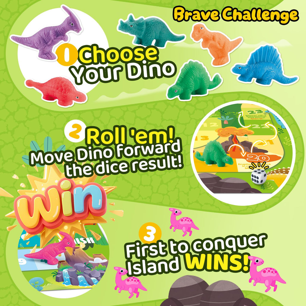 VConejo Dinosaur Dough Set with Board Game - 6 Dino Modeling Tools, 5 Playdough, Adventure Map & Dice for Kids Ages 3+