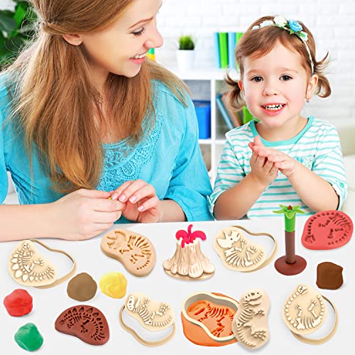 VConejo Dinosaur Fossil Dough Set – 13-Piece Color Clay Kit for Kids Ages 4-8
