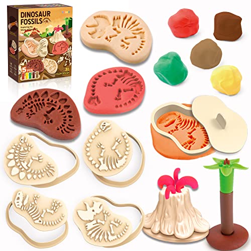 VConejo Dinosaur Fossil Dough Set – 13-Piece Color Clay Kit for Kids Ages 4-8