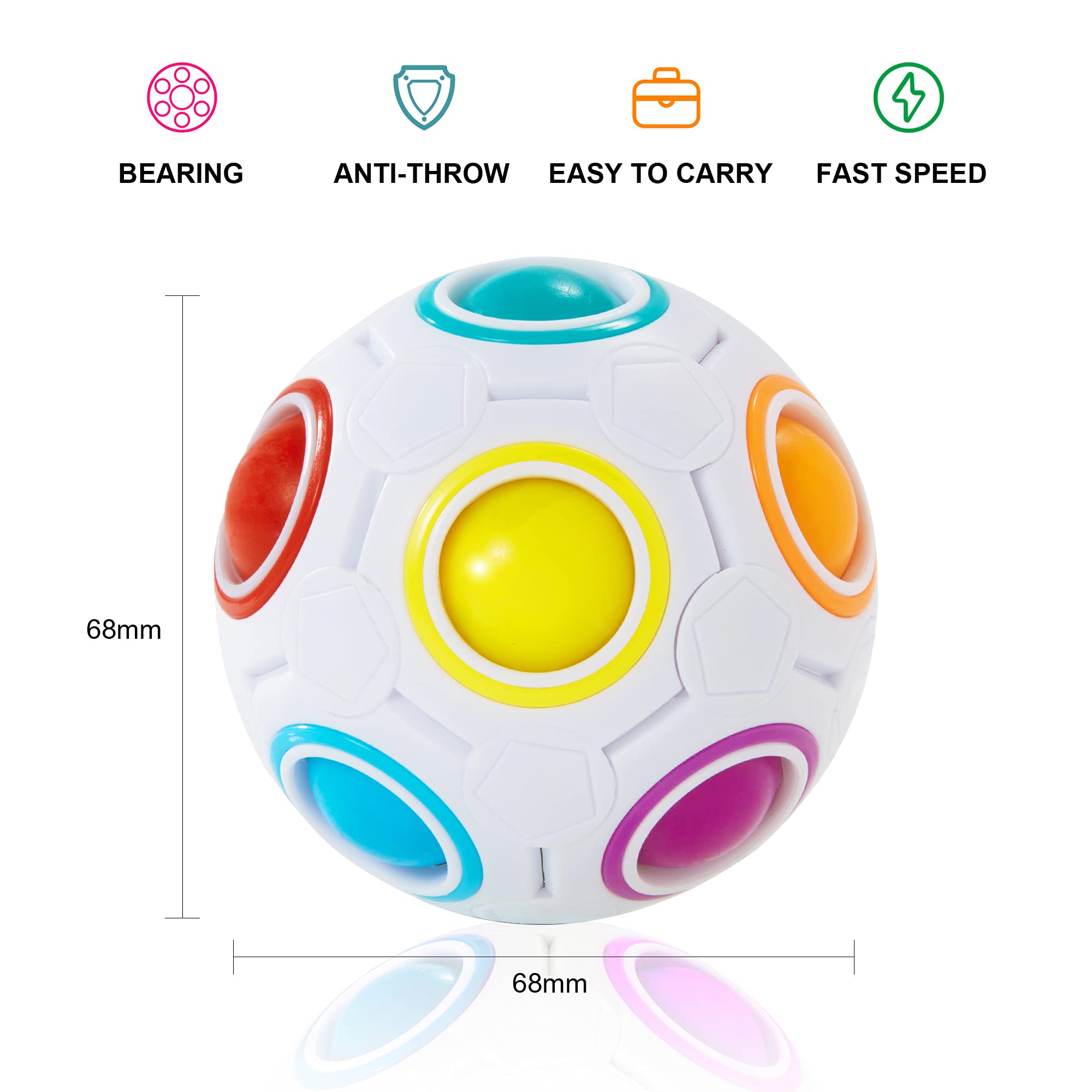 Vdealen Magic Rainbow Puzzle Ball 2-Pack - Brain Teaser Fidget Toy for Kids Teens Adults - Portable Stress Relief Toy