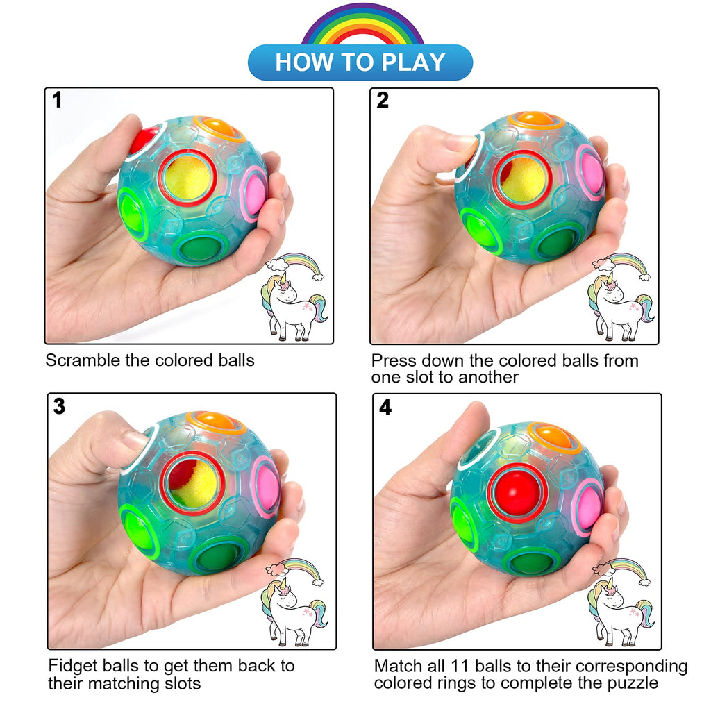 Vdealen Magic Rainbow Puzzle Ball 2-Pack – Brain Teaser Fidget Toy for Kids Teens Adults