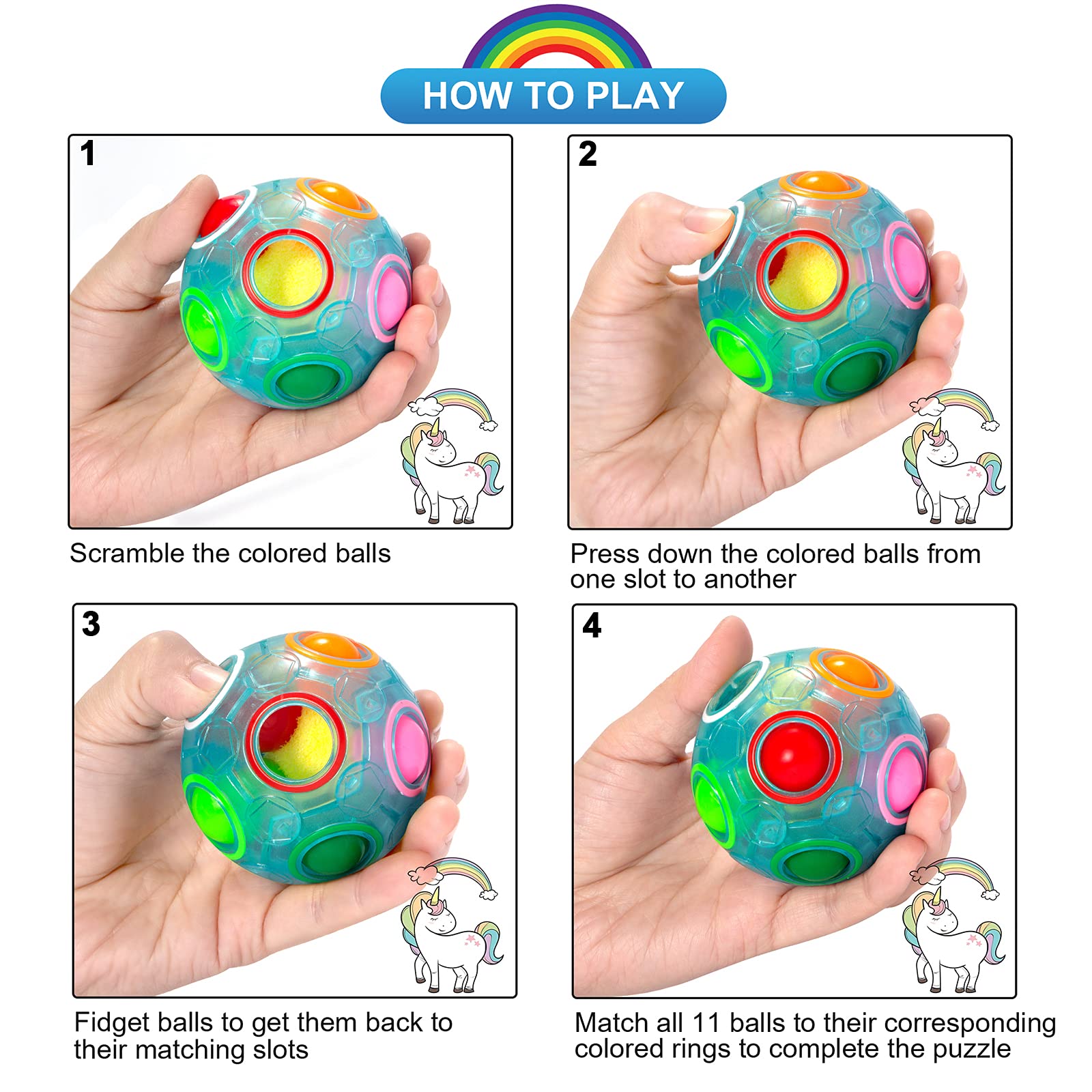 Vdealen Magic Rainbow Puzzle Ball 2-Pack – Brain Teaser Fidget Toy for Kids Teens Adults