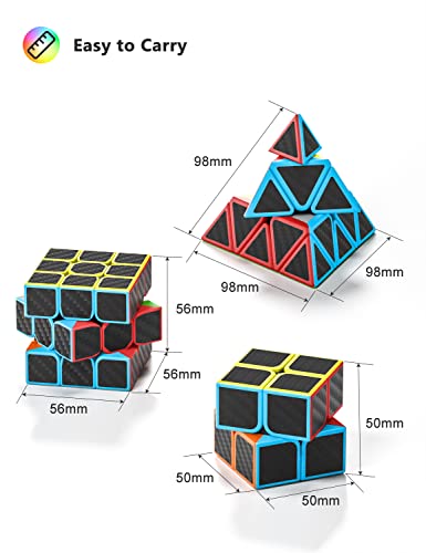 Vdealen Speed Cube Set – 2x2, 3x3 & Pyramid Carbon Fiber Puzzle Cubes