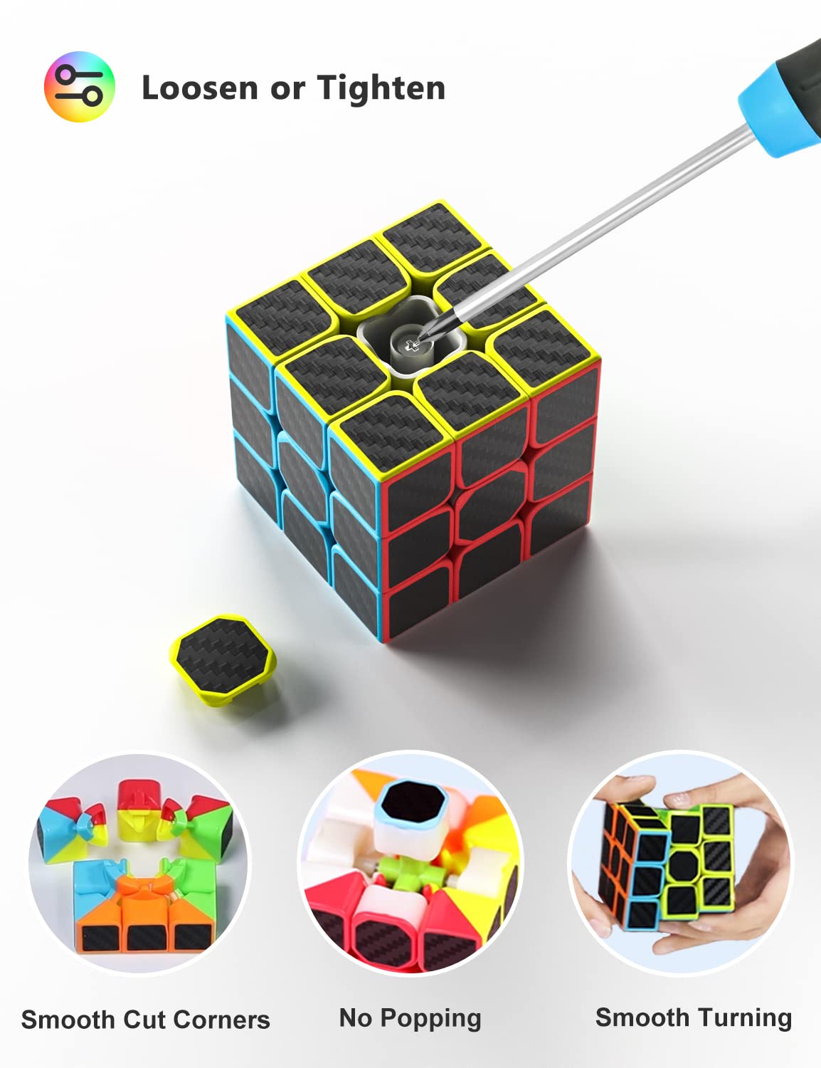 Vdealen Speed Cube Set – 2x2, 3x3 & Pyramid Carbon Fiber Puzzle Cubes
