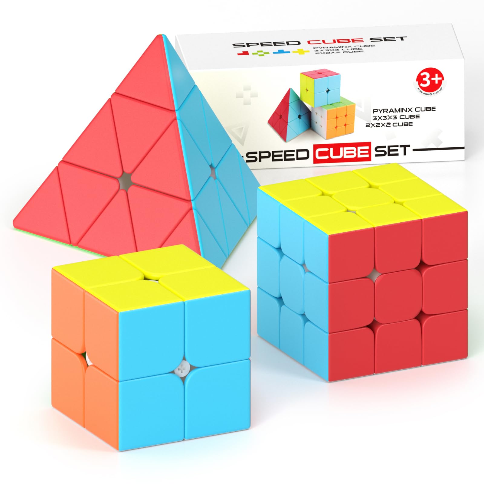 Vdealen Speed Cube Set: 2x2, 3x3, Pyramid Stickerless Puzzles for All Ages