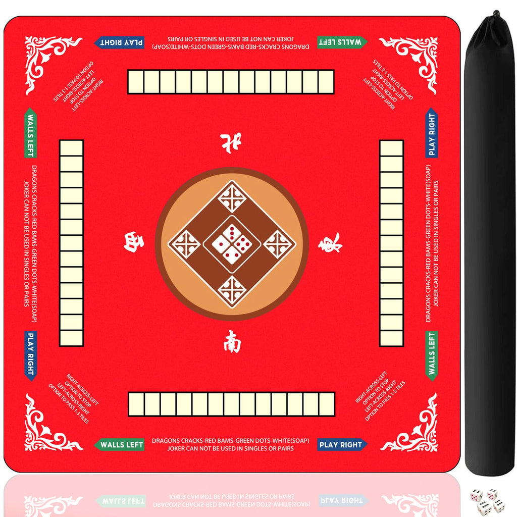 Vdisuaty Red Neoprene Mahjong Mat 31.5x31.5 Inch with Carry Bag and Dice - Anti-Slip, Waterproof, Foldable
