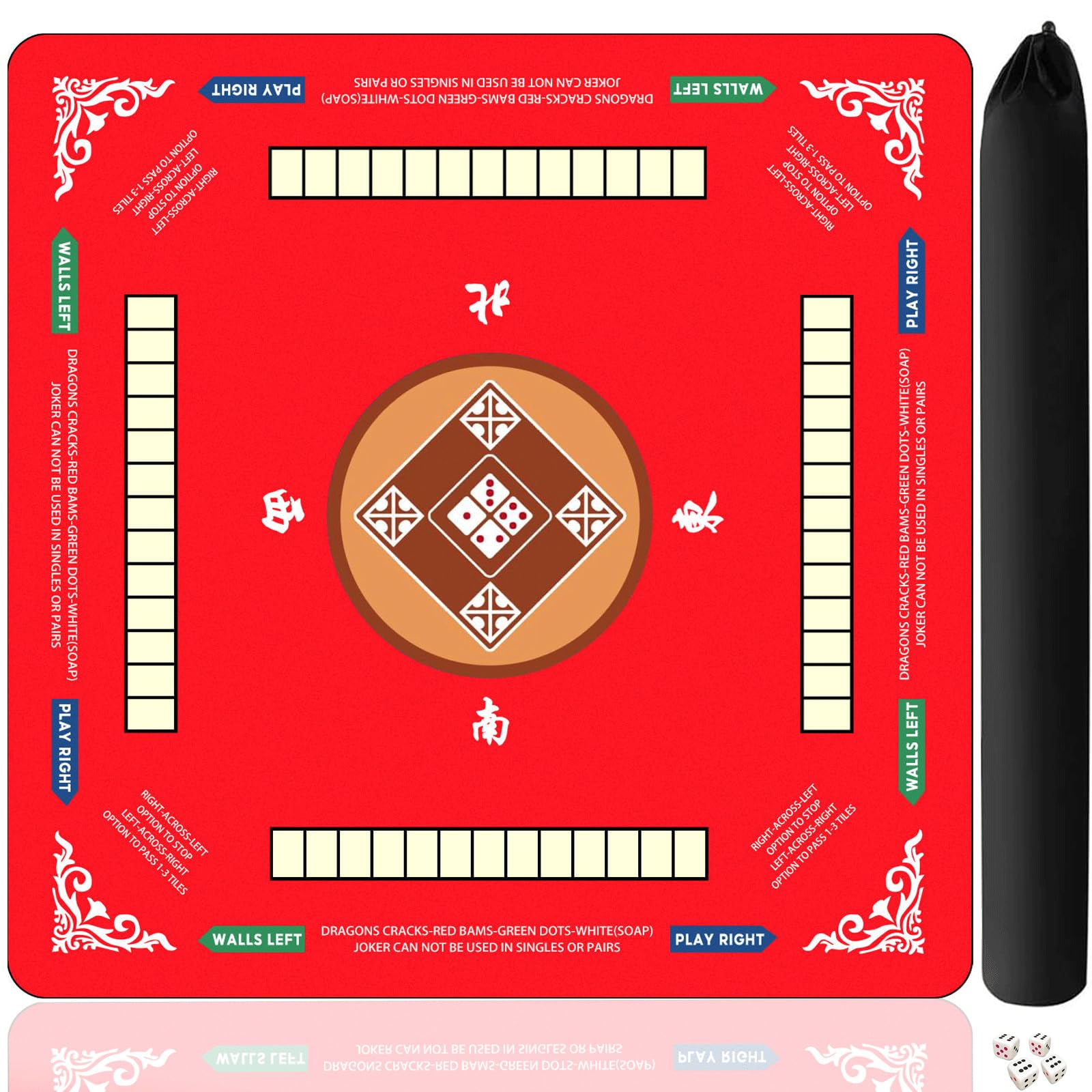 Vdisuaty Red Neoprene Mahjong Mat 31.5x31.5 Inch with Carry Bag and Dice - Anti-Slip, Waterproof, Foldable