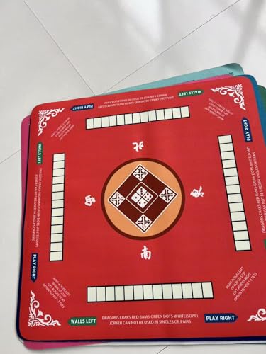 Vdisuaty Red Neoprene Mahjong Mat 31.5x31.5 Inch with Carry Bag and Dice - Anti-Slip, Waterproof, Foldable