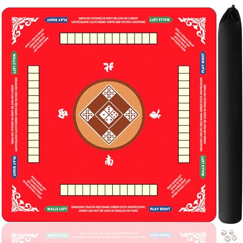 Vdisuaty Red Neoprene Mahjong Mat 31.5x31.5 Inch with Carry Bag and Dice - Anti-Slip, Waterproof, Foldable
