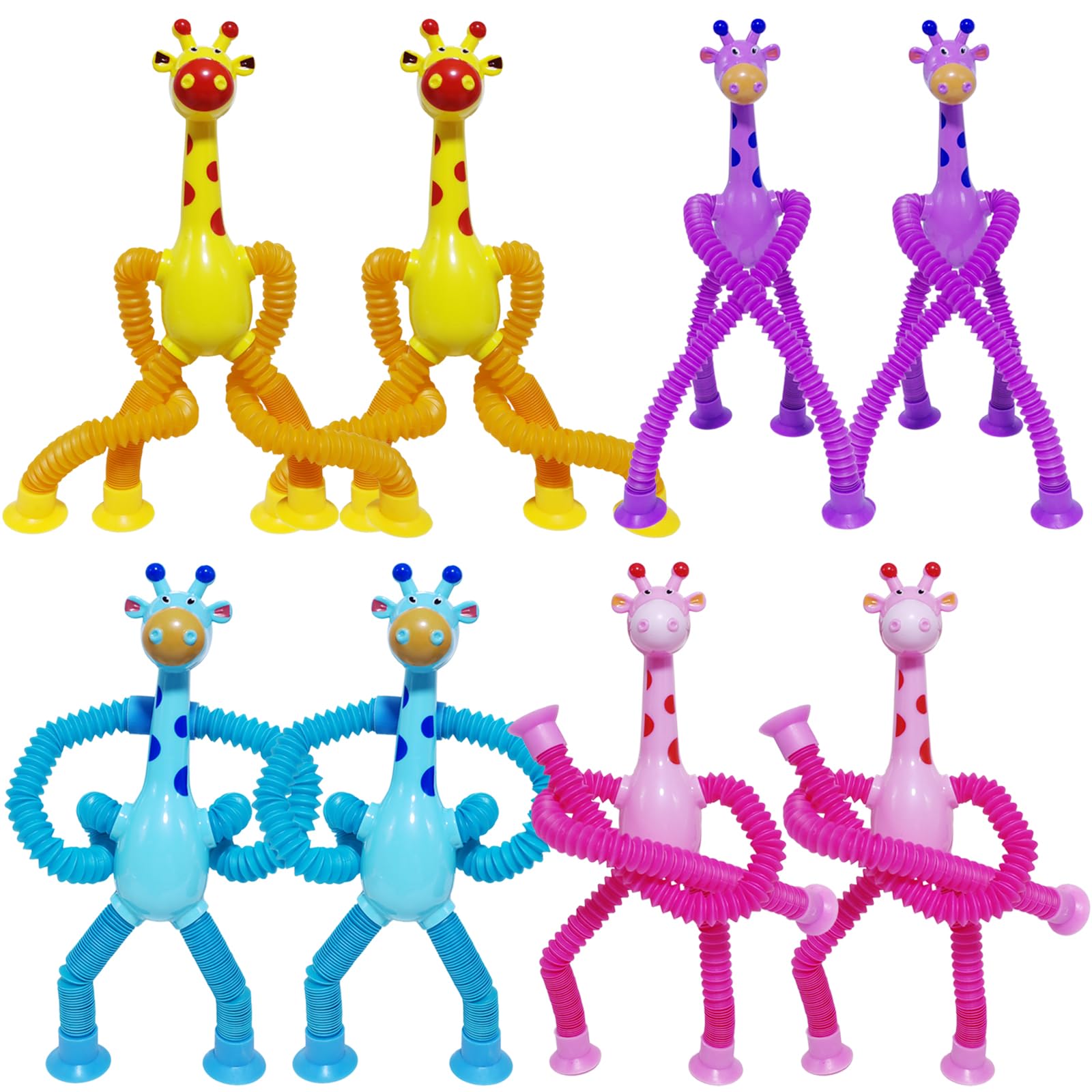 Veakeqe 8-Pack Telescopic Suction Cup Giraffe Fidget Toys - Sensory Pop Tubes for Kids Travel Easter Baskets Party Favors
