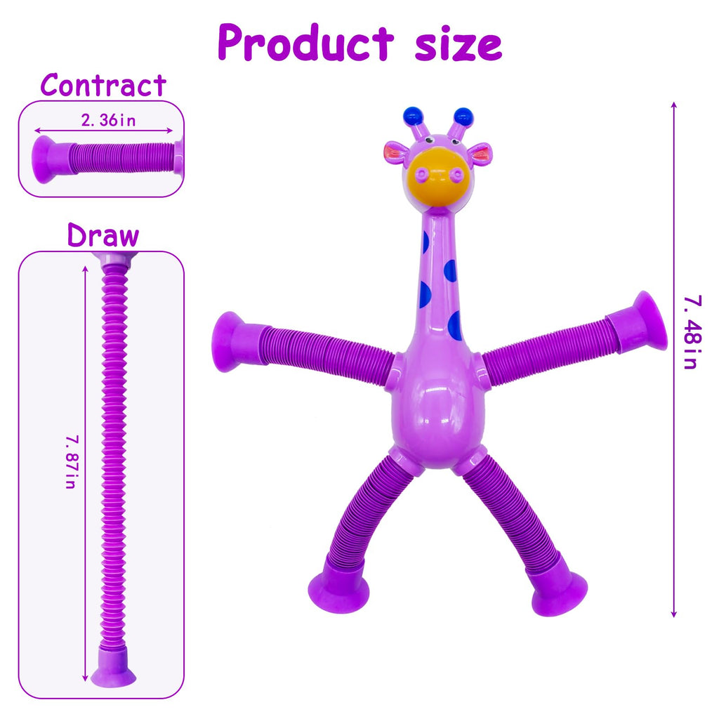 Veakeqe 8-Pack Telescopic Suction Cup Giraffe Fidget Toys - Sensory Pop Tubes for Kids Travel Easter Baskets Party Favors