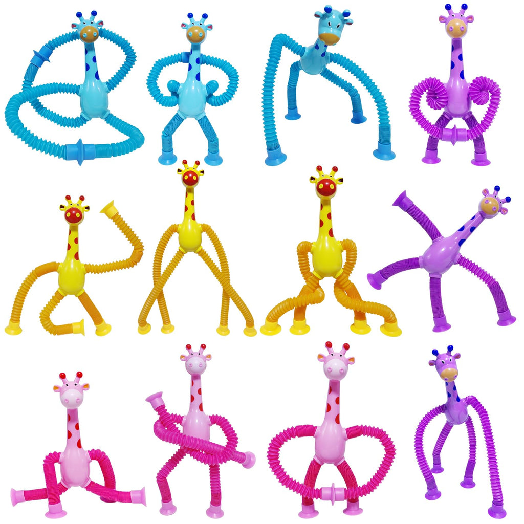 Veakeqe 8-Pack Telescopic Suction Cup Giraffe Fidget Toys - Sensory Pop Tubes for Kids Travel Easter Baskets Party Favors