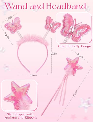 VEKDA 4-Pack Fairy Costume for Girls – Tutu Skirt, Wings, Headband, and Wand Set