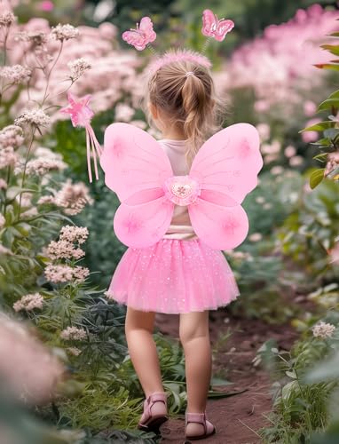 VEKDA 4-Pack Fairy Costume for Girls – Tutu Skirt, Wings, Headband, and Wand Set