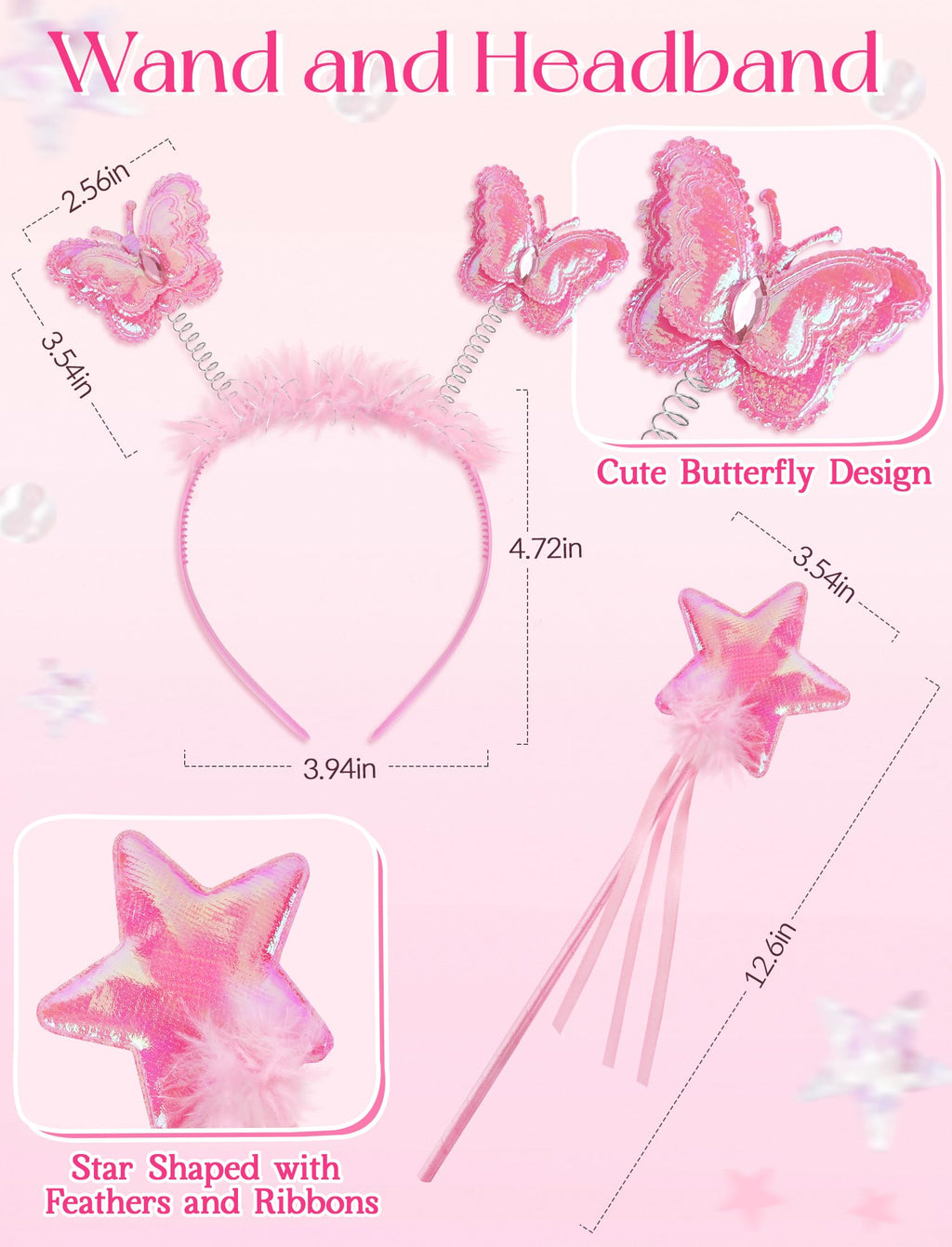 VEKDA 4-Pack Fairy Costume for Girls – Tutu Skirt, Wings, Headband, and Wand Set