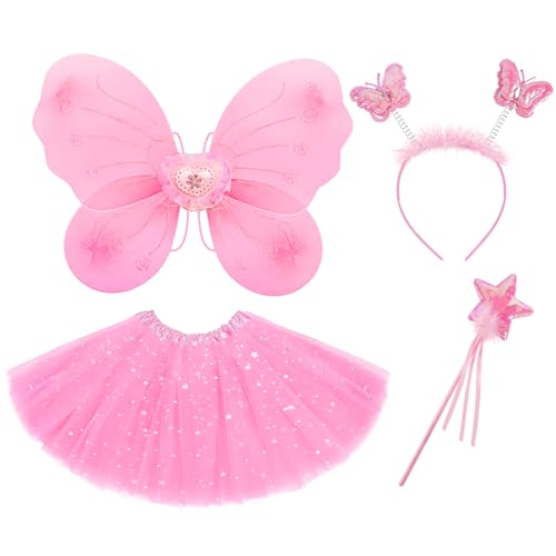 VEKDA 4-Pack Fairy Costume for Girls – Tutu Skirt, Wings, Headband, and Wand Set