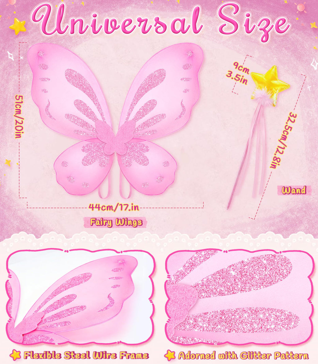 VEKDA Fairy Wings and Star Wand Set for Girls – Butterfly Costume Accessory for Dress-Up, Halloween, and Birthday Play