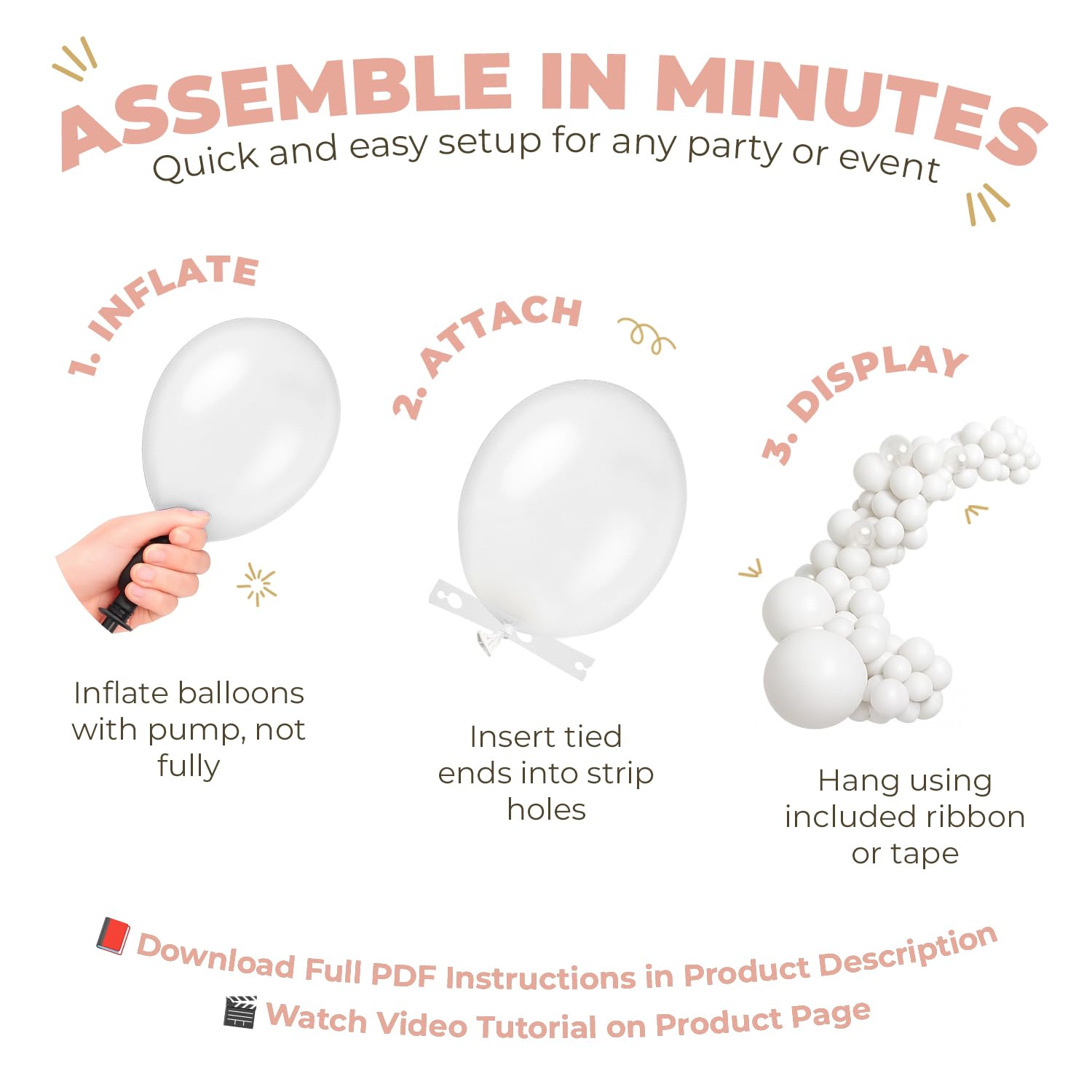 Vellax 146-Piece Dusty Pink, White Sand, Nude & Rose Gold Balloon Garland Arch Kit for Birthday, Baby Shower, Wedding & Gender Reveal