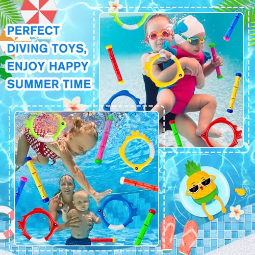 Vellibring 10-Piece Pool Dive Toy Set – Colorful Sinking Sticks & Rings for Kids Summer Fun