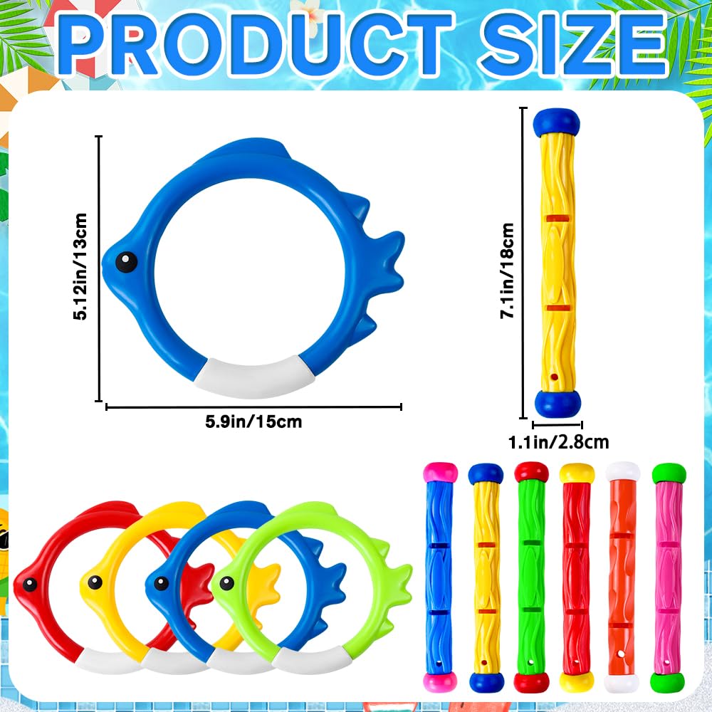 Vellibring 10-Piece Pool Dive Toy Set – Colorful Sinking Sticks & Rings for Kids Summer Fun