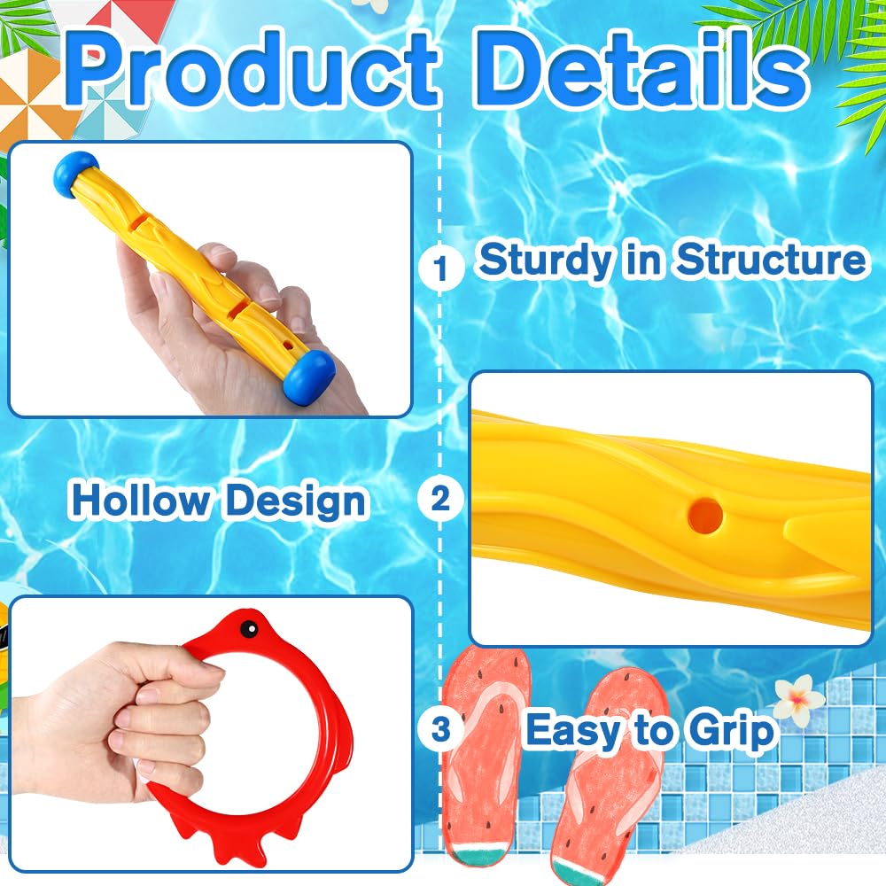Vellibring 10-Piece Pool Dive Toy Set – Colorful Sinking Sticks & Rings for Kids Summer Fun
