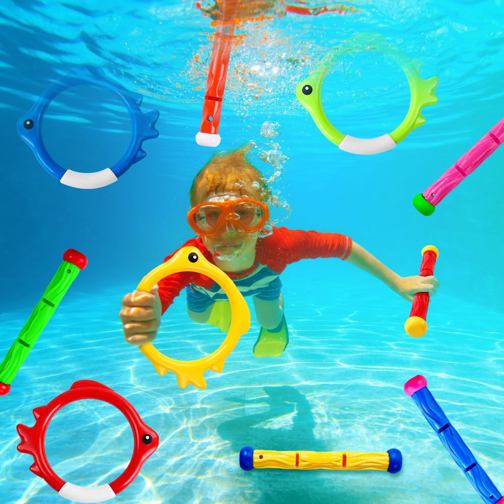 Vellibring 10-Piece Pool Dive Toy Set – Colorful Sinking Sticks & Rings for Kids Summer Fun