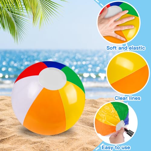 Vellibring 16-Pack 12-Inch Inflatable Beach Balls - Rainbow Pool Toys for Kids Summer Party Supplies