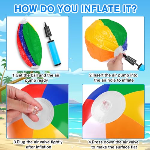 Vellibring 16-Pack 12-Inch Inflatable Beach Balls - Rainbow Pool Toys for Kids Summer Party Supplies
