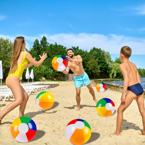 Vellibring 16-Pack 12-Inch Inflatable Beach Balls - Rainbow Pool Toys for Kids Summer Party Supplies