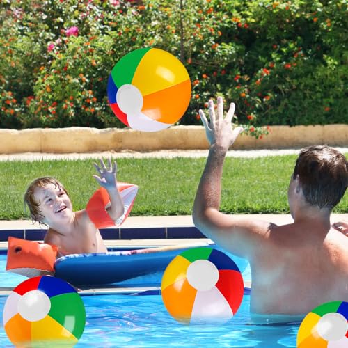 Vellibring 16-Pack 12-Inch Inflatable Beach Balls - Rainbow Pool Toys for Kids Summer Party Supplies
