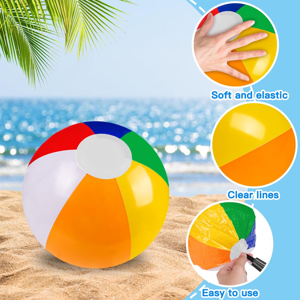 Vellibring 16-Pack 12-Inch Inflatable Beach Balls - Rainbow Pool Toys for Kids Summer Party Supplies