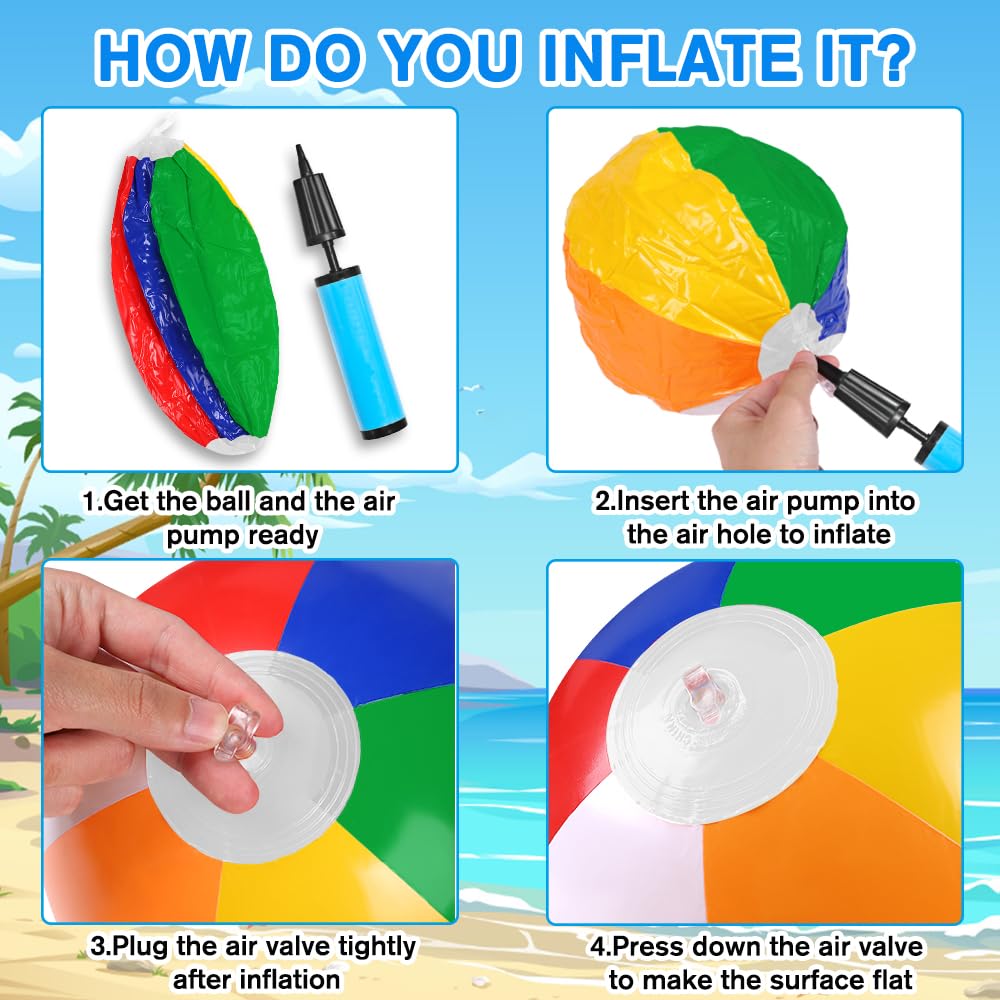 Vellibring 16-Pack 12-Inch Inflatable Beach Balls - Rainbow Pool Toys for Kids Summer Party Supplies