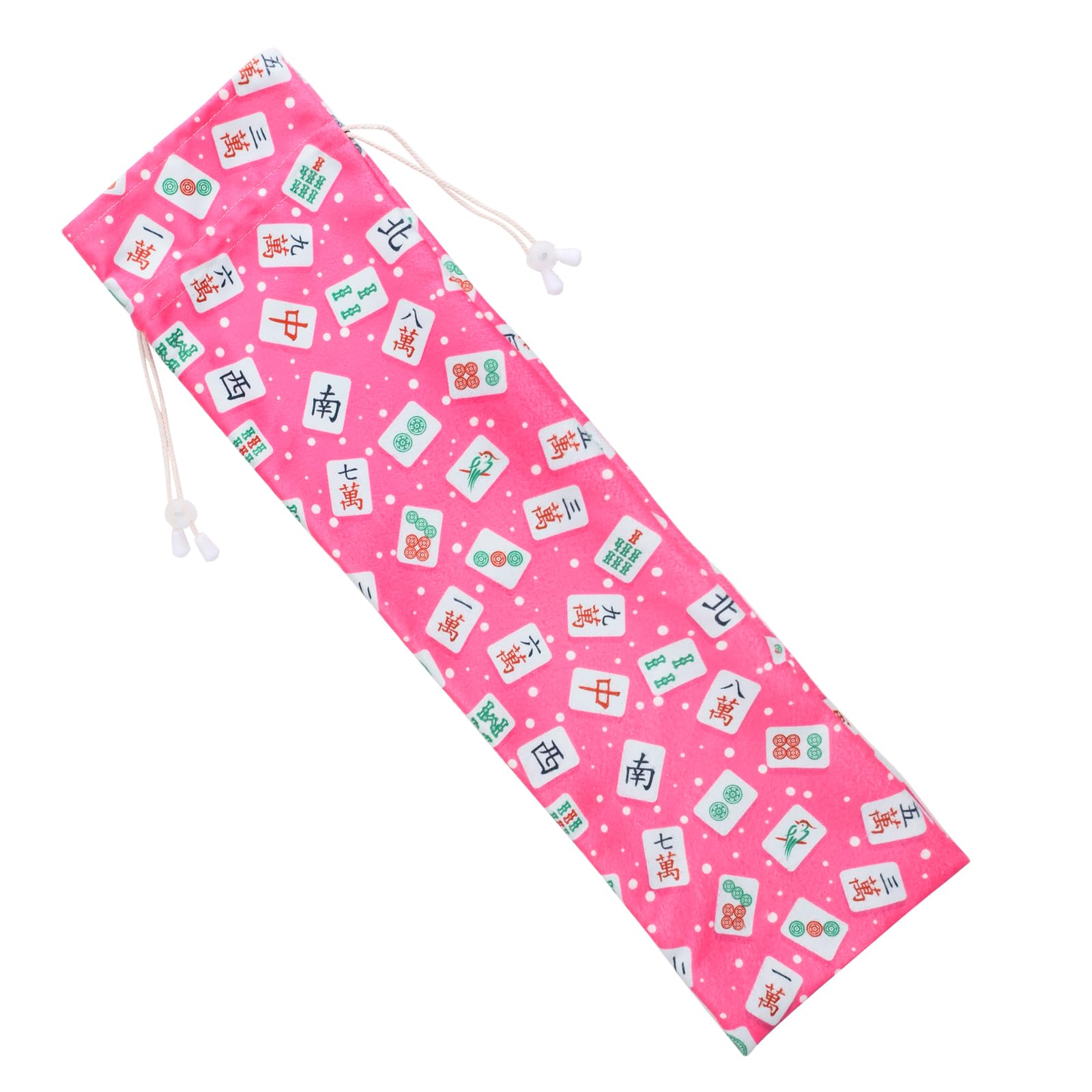 Velvet Drawstring Mahjong Rack Bag – Pink, Fits 4 Racks and Pushers, Mahjong Print Storage Pouch